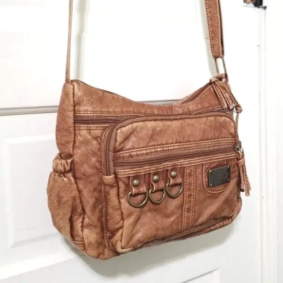 NEW VINTAGE Esprit Caramel Brown Crossbody Shoulder Bag Purse Top Zip Pockets - Picture 8 of 13